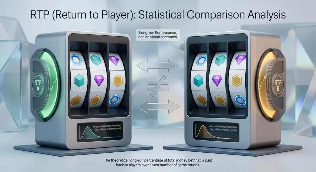 Editorial illustration comparing two slot game RTP percentages without casino branding